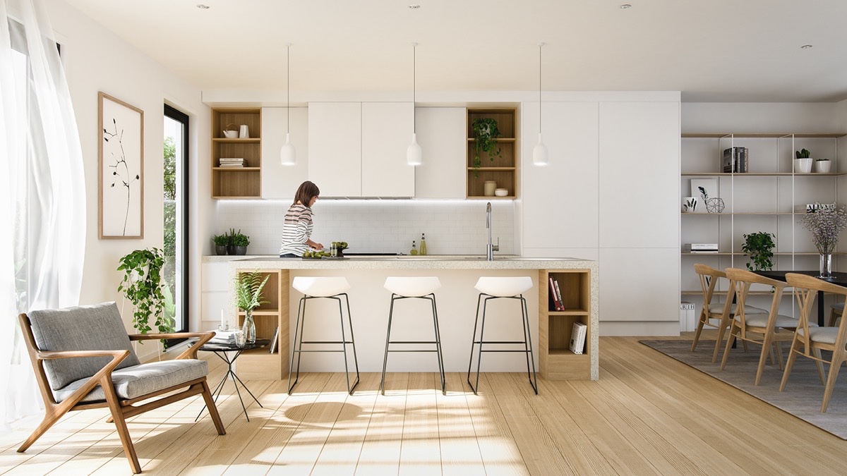 Các thiết kế nội thất phòng bếp tối giản