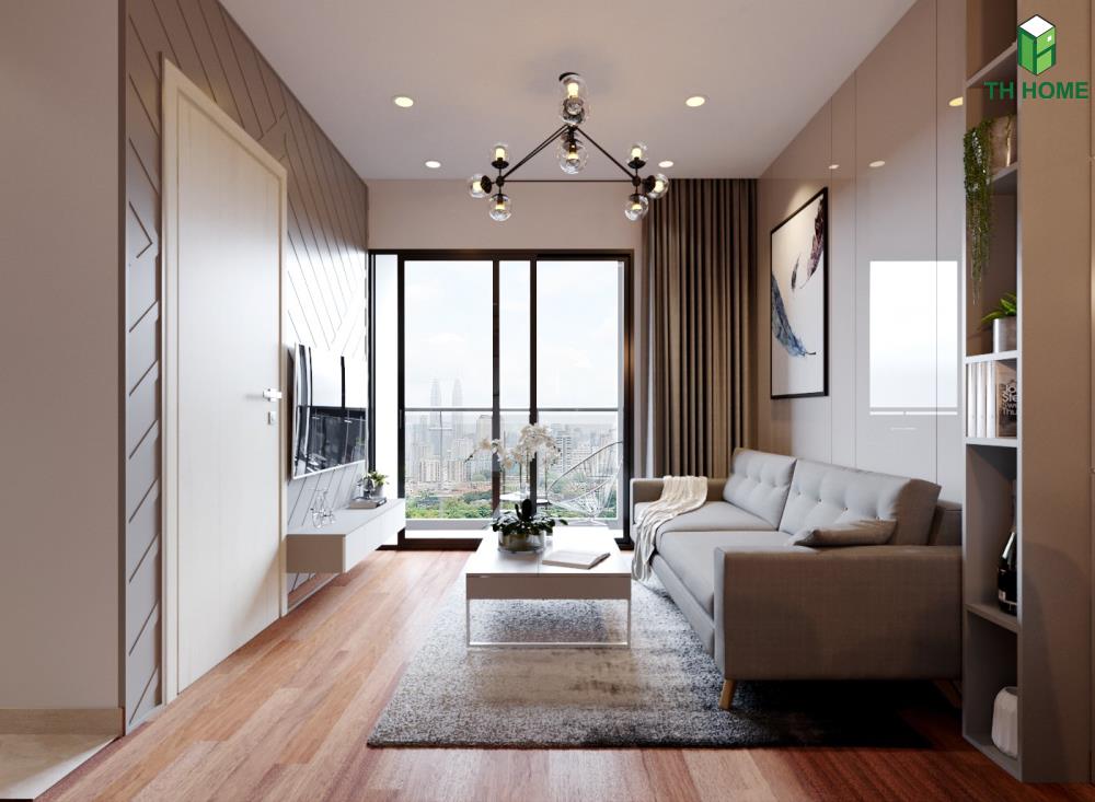 không gian phòng khách chung cư thông thoáng, rộng rãi với mức báo giá nội thất chung cư 60m2 hợp lý