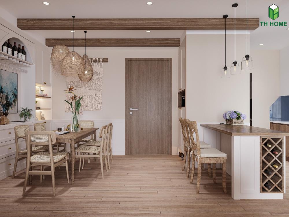 Không gian căn bếp được thiết kế khoa học, hợp lý tại mẫu nhà đẹp nội thất Rustic hiện đại