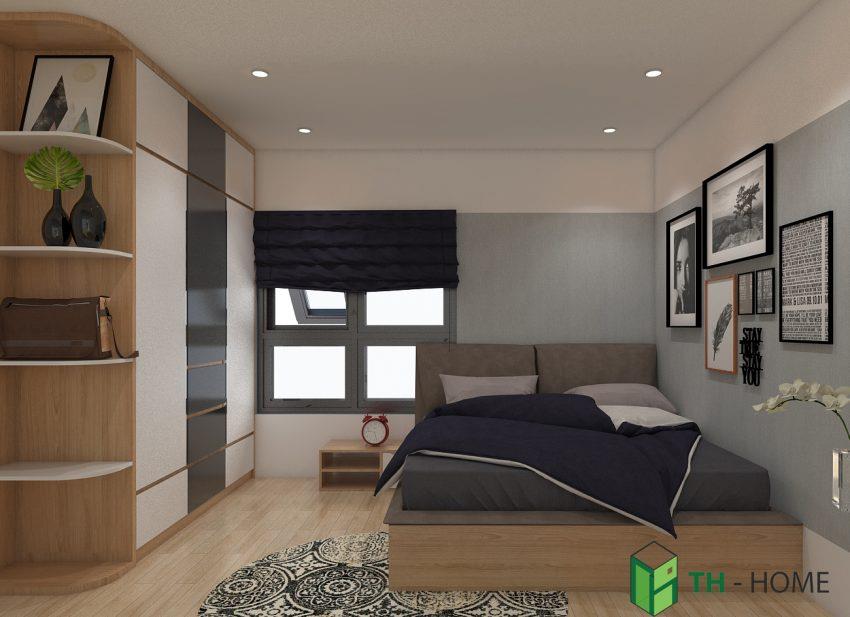 Phòng ngủ thứ nhất đơn giản mà ấm áp tại căn hộ chung cư Goldsilk Complex