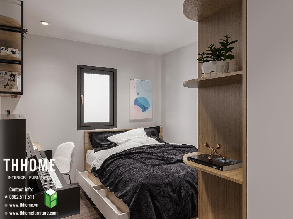 Phòng ngủ tuy nhỏ nhưng vẫn đầy đủ tiện nghi, thoải mái của nhà đẹp diện tích nhỏ