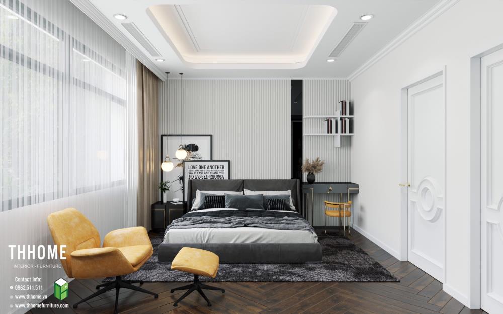 Phòng ngủ thiết kế hiện đại, thoải mái của mẫu nhà liền kề đẹp The Manor