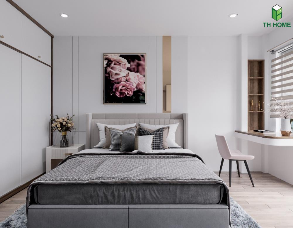 Phòng ngủ thiết kế đơn giản và thoải mái tại nhà ở liền kề hiện đại