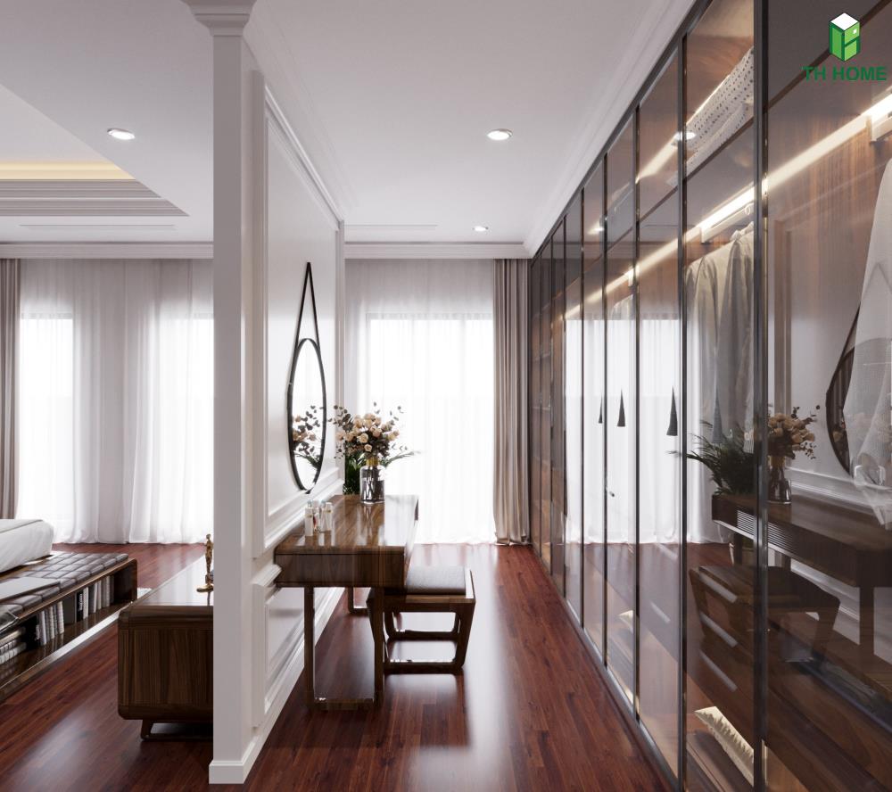 Thiết kế riêng biệt cho phòng thay đồ của phòng ngủ thứ 3 của nội thất nhà phố Lê Trọng Tấn