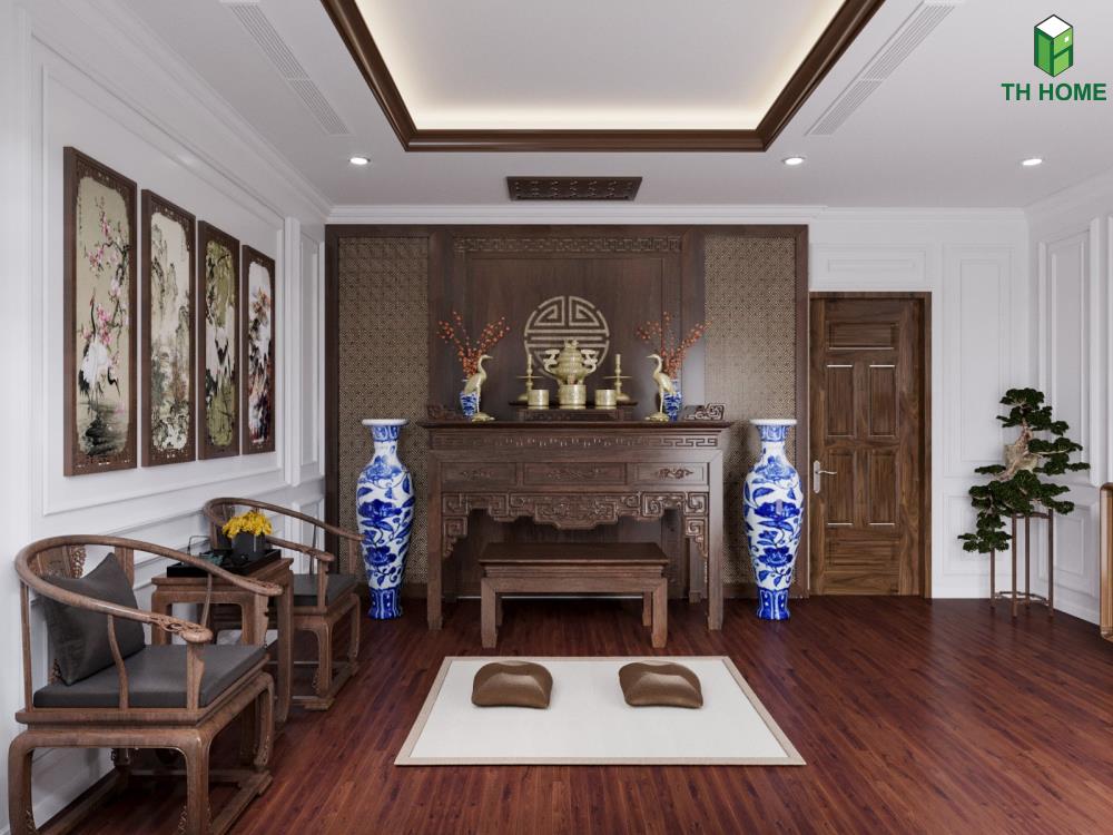 Phòng thờ được thiết kế trang trọng và linh thiêng nhất trong nội thất nhà phố Lê Trọng Tấn