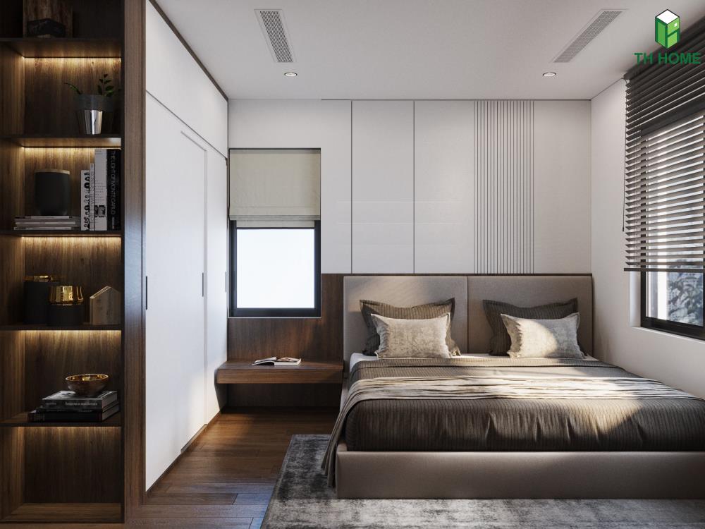 Thiết kế phòng ngủ đơn giản cùng gam màu trung tính trầm ấm