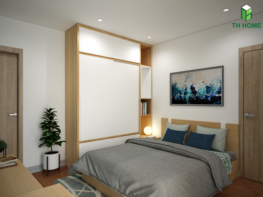 Phòng ngủ chính nhẹ nhàng, đơn giản của bản thiết kế nhà đẹp cho diện tích nhỏ