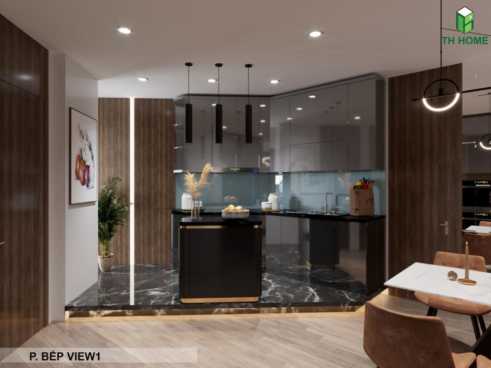 Thiết kế nội thất căn hộ chung cư The Emerald chất liệu phòng bếp