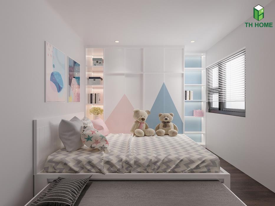 Phòng ngủ trẻ em với tông màu tươi sáng nhẹ nhàng của thiết kế nhà đẹp cho diện tích nhỏ Giáp Bát