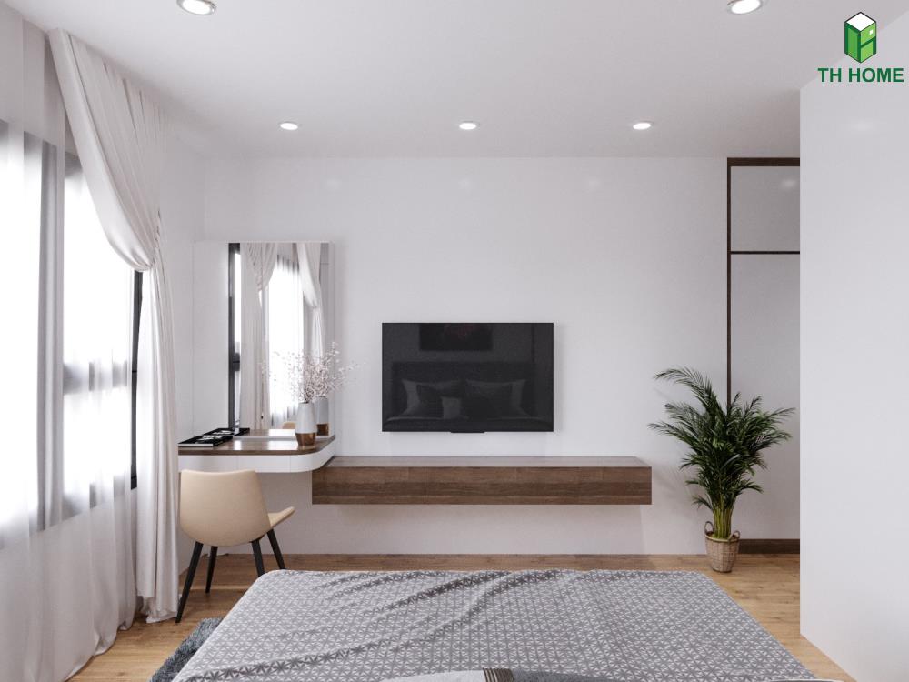 Phòng ngủ của thiết kế mẫu nhà đẹp The Zei được chọn lựa các món đồ nội thất gọn nhẹ, tối ưu và chỉ tập trung vào các món đồ nội thất