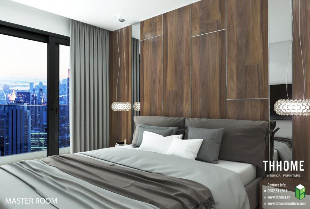 Chất liệu gỗ công nghiệp được kết hợp một cách khéo léo vào bên trong căn phòng ngủ của mẫu thiết kế nhà đẹp 100m2