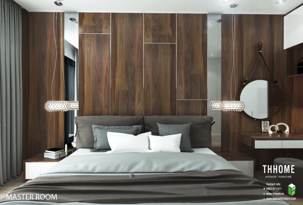 Phòng ngủ Master với phong cách hiện đại, đơn giản và thoải mái tại mẫu thiết kế nhà đẹp 100m2
