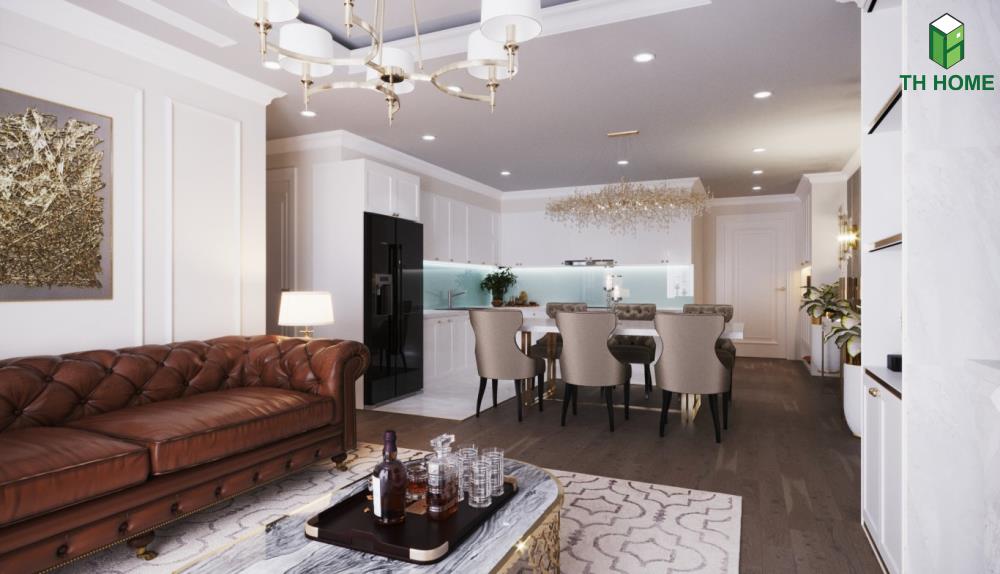 Phòng bếp thông thoáng, tiện nghi của mẫu thiết kế nội thất chung cư đẹp Sonata