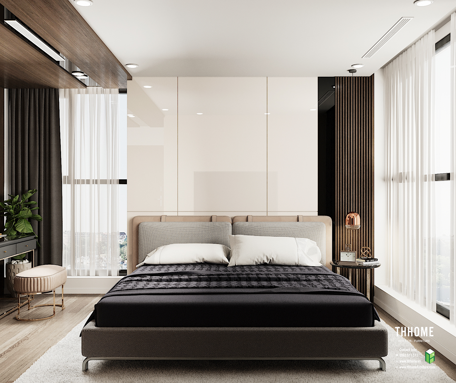 Phòng ngủ trong chung cư 2 phòng ngủ với thiết kế đơn giản nhưng vẫn thật tiện nghi và thoải mái