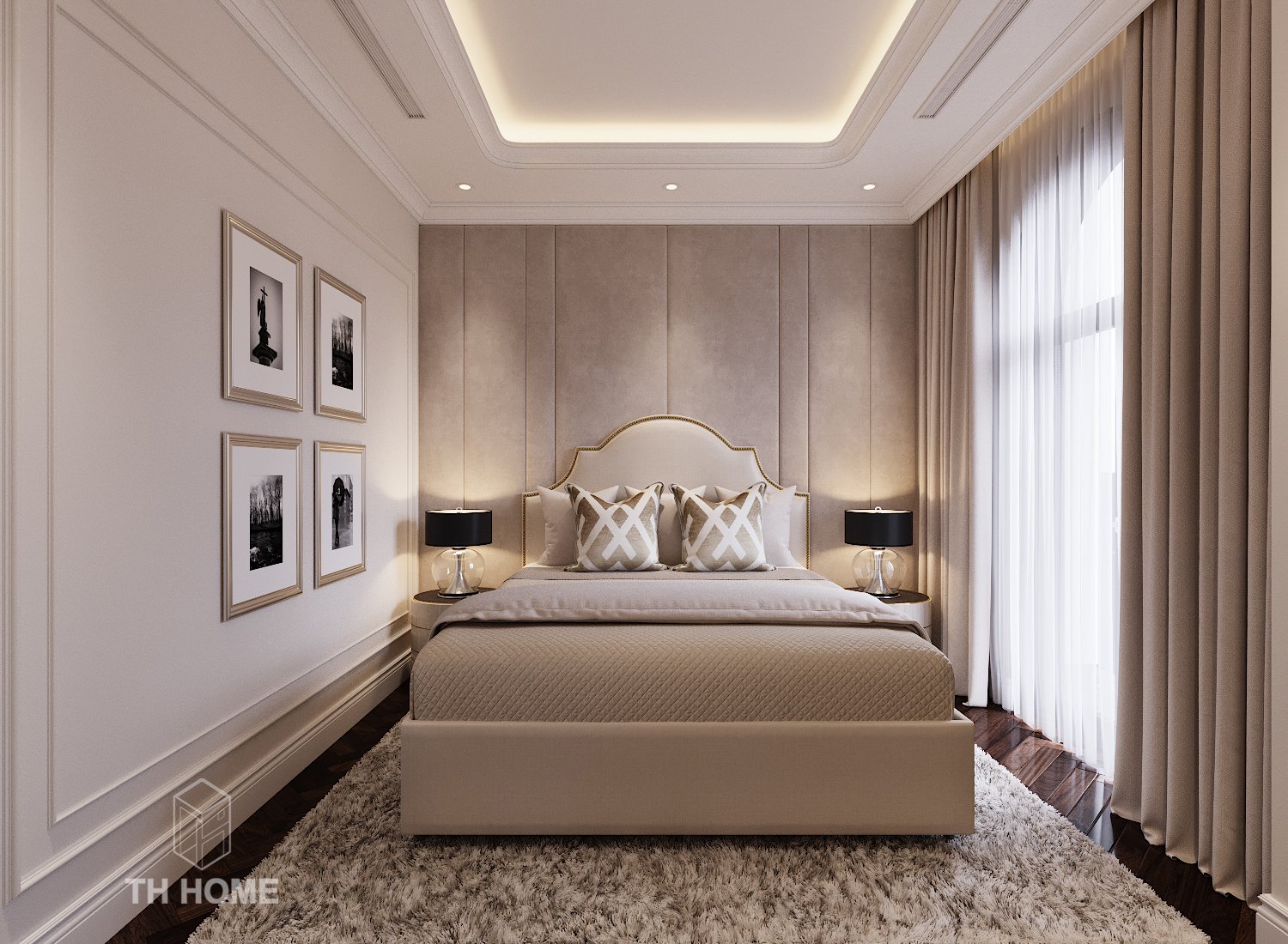 Phòng ngủ được thiết kế đơn giản và thoải mái trong nội thất biệt thự liền kề