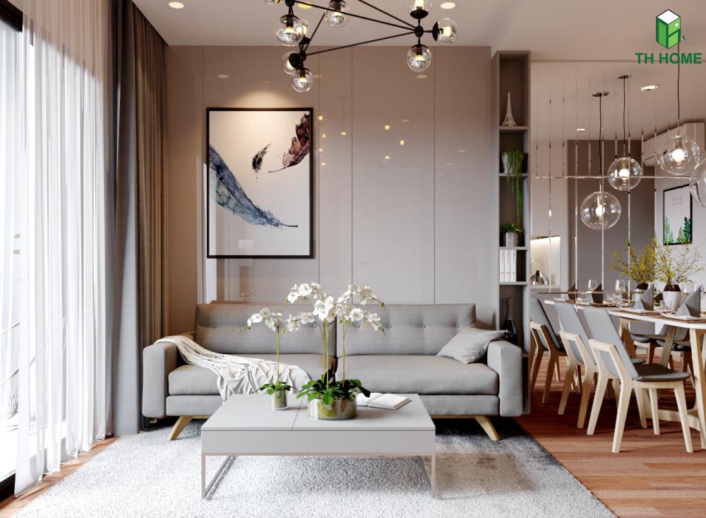 Phòng khách đơn giản, hiện đại tại chung cư Gold Seasons với mức báo giá nội thất chung cư 60m2 hợp lý
