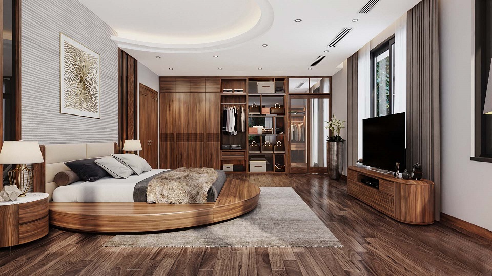 màu sắc phòng ngủ nội thất gỗ óc chó
