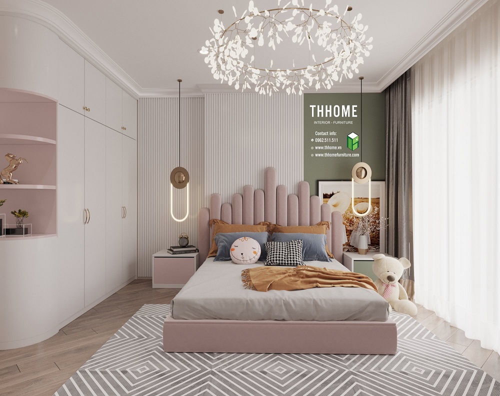thiết kế nội thất chung cư 2 ngủ - phòng ngủ con gái đáng yêu