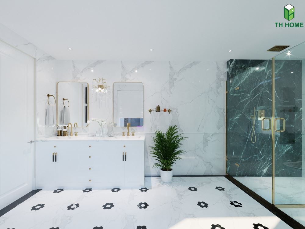 Phòng tắm sang trọng với các nội thất mẫu đá marble