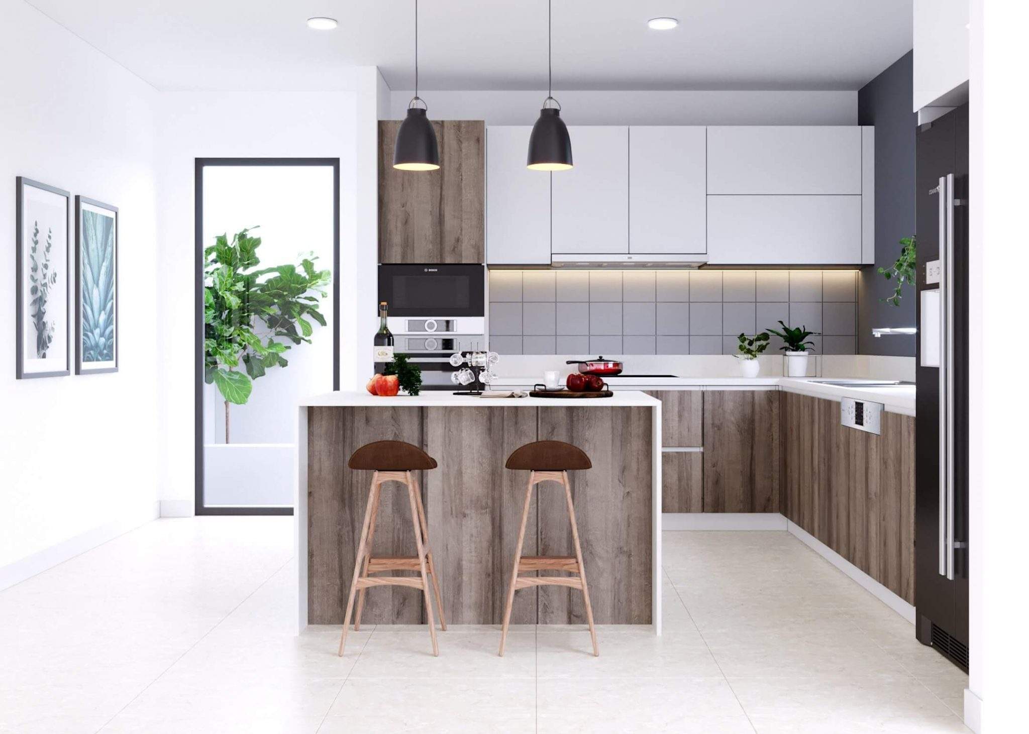 Thiết kế nội thất phòng bếp nhà ống hài hòa giữa màu sắc và ánh sáng