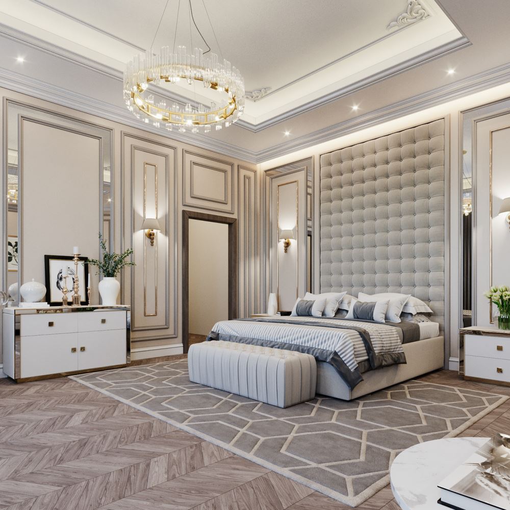 Nội thất phòng ngủ biệt thự tân cổ điển kết hợp hòa giữa chất lượng và vẻ thẩm mỹ