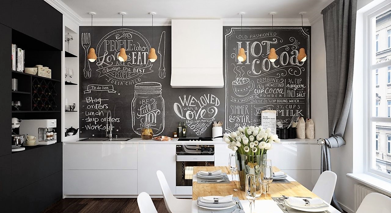 Các thiết kế nội thất phòng bếp với bảng đen
