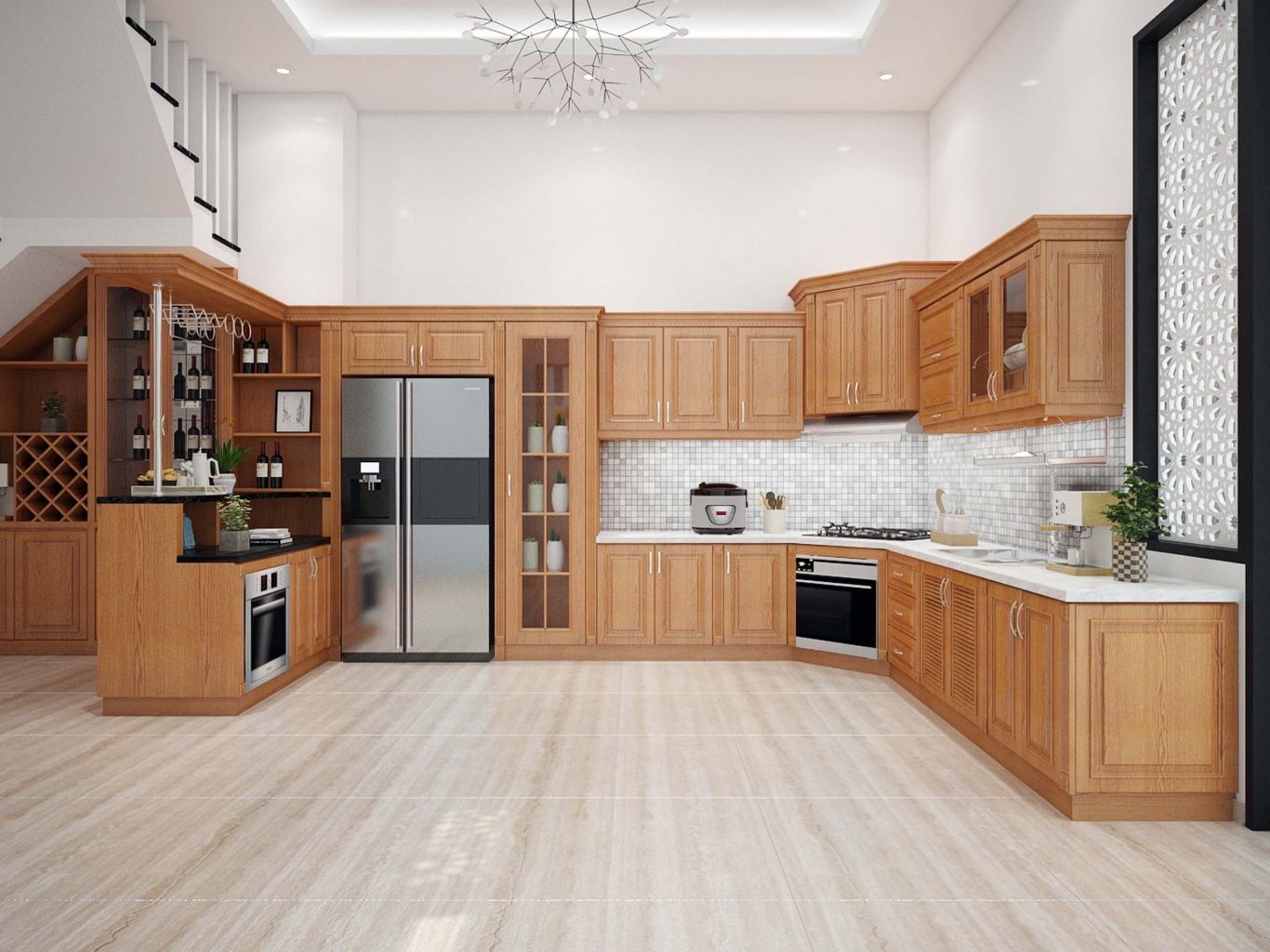 Giá thiết kế nội thất phòng bếp gỗ tự nhiên phụ thuộc loại gỗ sử dụng