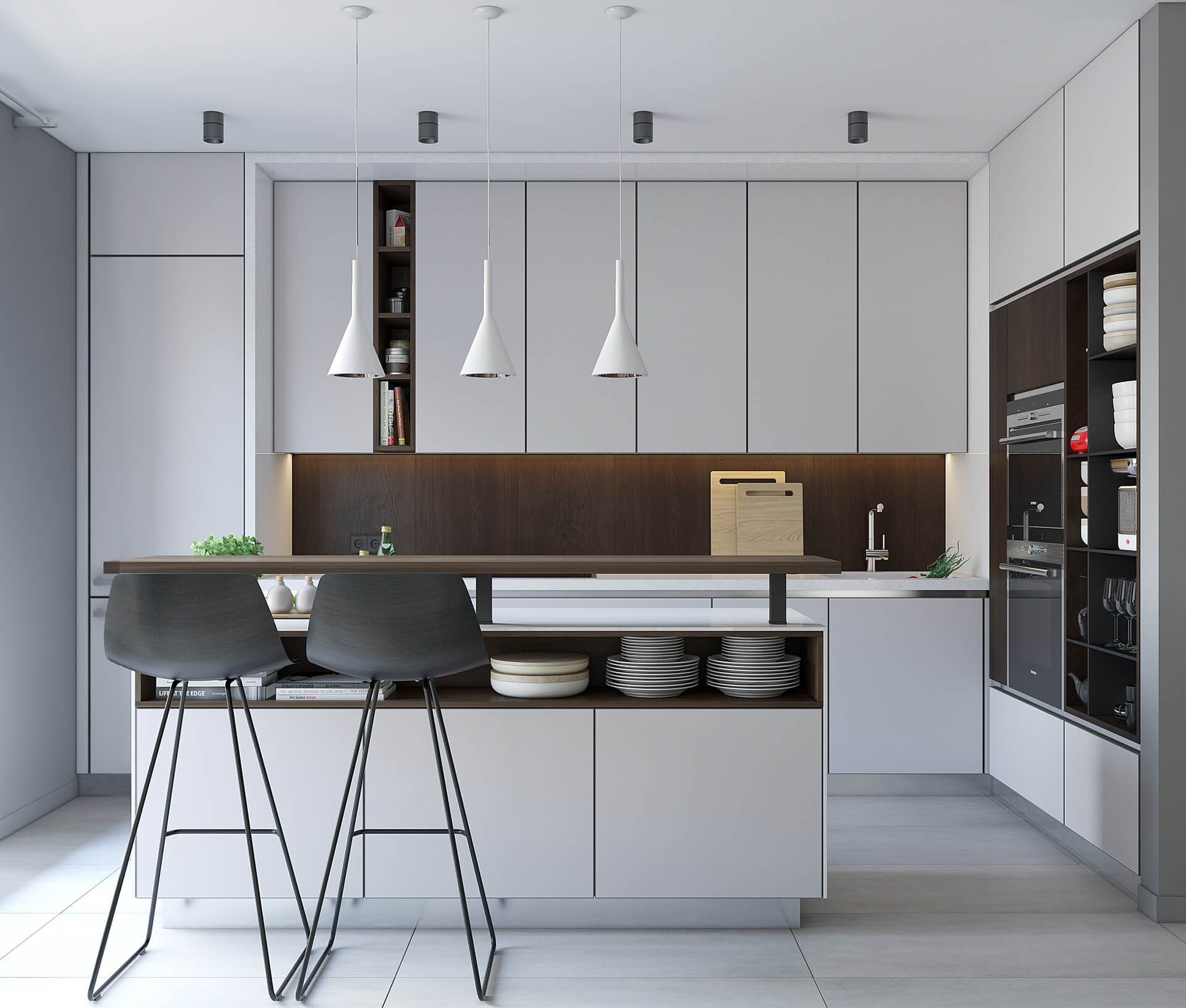 Các thiết kế nội thất phòng bếp tối giản đường nét mạnh mẽ