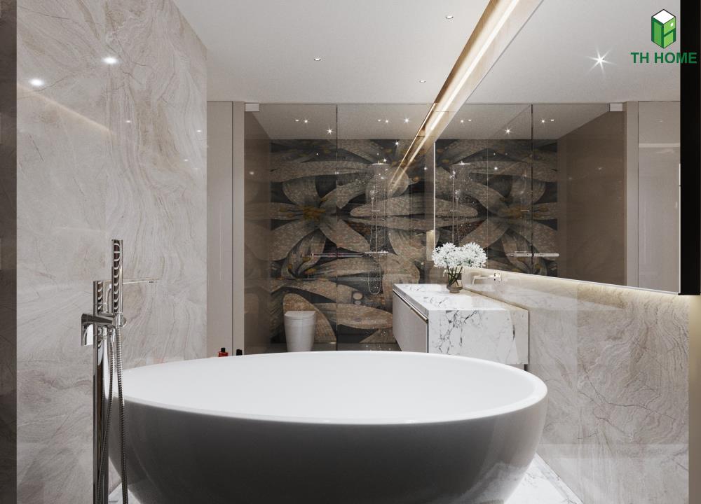 Phòng vệ sinh cũng được thiết kế với những vật liệu hiện đại và tiện nghi nhất trong nội thất nhà ở liền kề Vinhomes