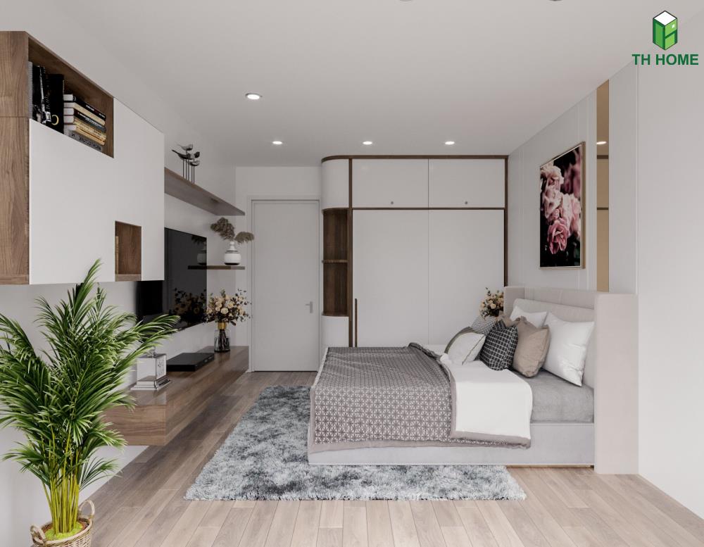 Không gian phòng ngủ chính thiết kế đơn giản mang lại sự thoải mái, ấm áp
