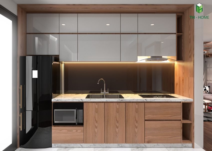 Cần sử dụng chất liệu phù hợp trong từng khu vực khi thiết kế nội thất nhà bếp đẹp