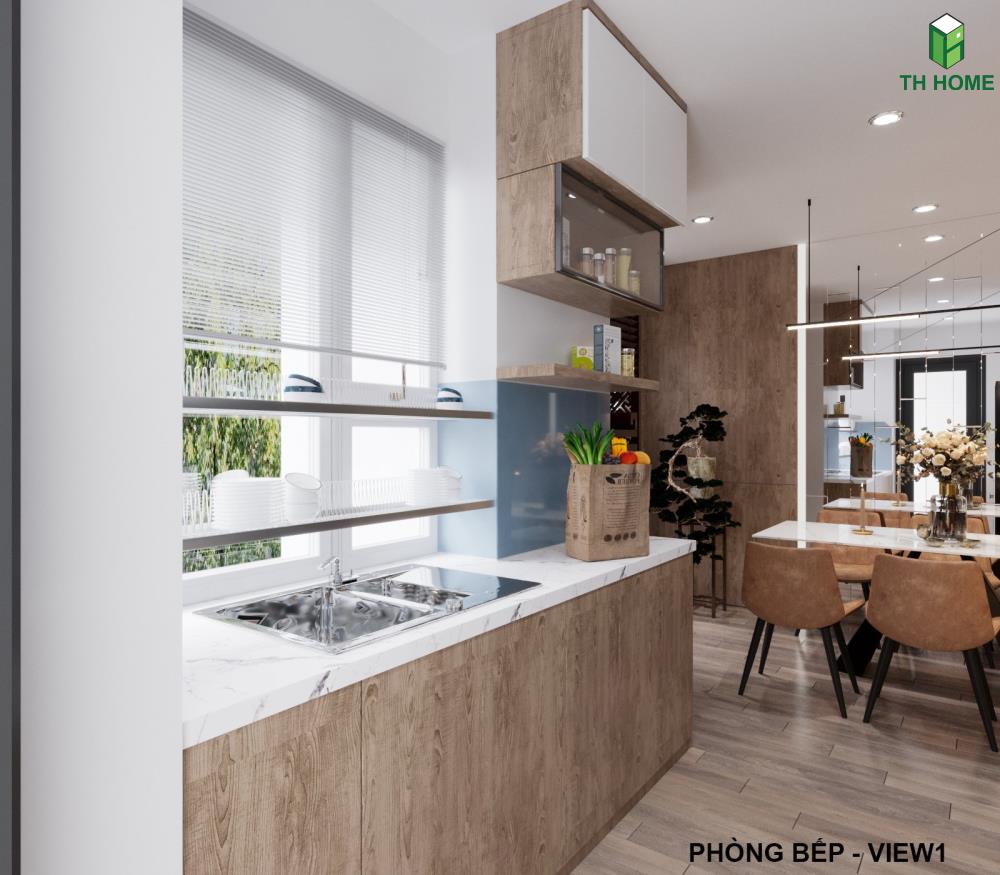 Không gian nhà bếp thông thoáng và thuận tiện của mẫu thiết kế nhà đẹp 2021