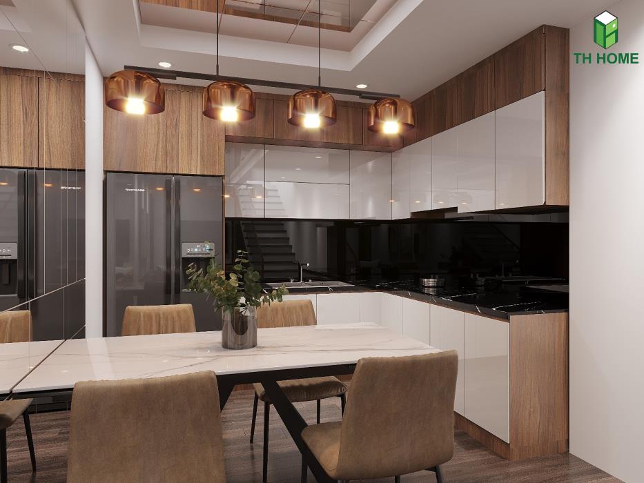 Phòng bếp tiện nghi cho thiết kế nhà đẹp cho diện tích nhỏ nhà phố Giáp Bát
