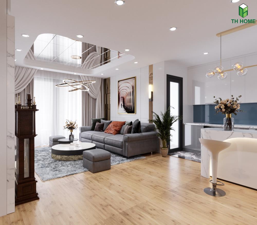 Không gian phòng khách rộng rãi, sang trọng của thiết kế mẫu nhà đẹp hiện đại