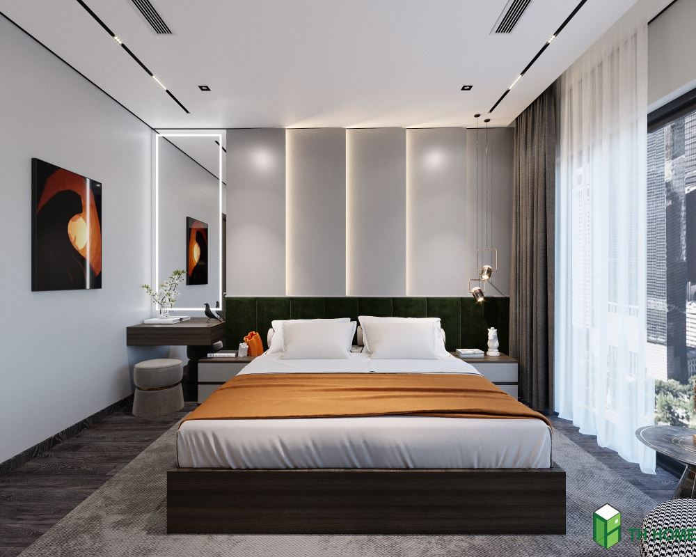 Nội thất phòng ngủ với chất liệu gỗ công nghiệp