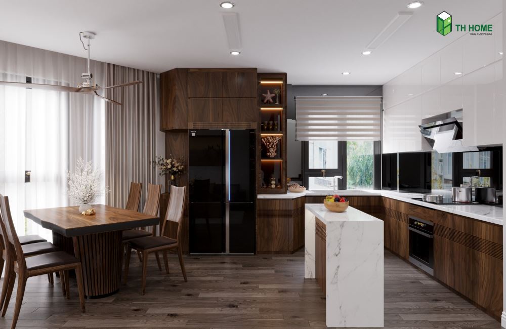 Thiết kế nội thất biệt thự hiện đại phùng khoang phòng bếp