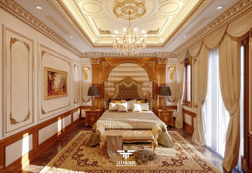 Mẫu giường cổ điển chất liệu gỗ gõ quyền quý, mang phong cách hoàng gia
